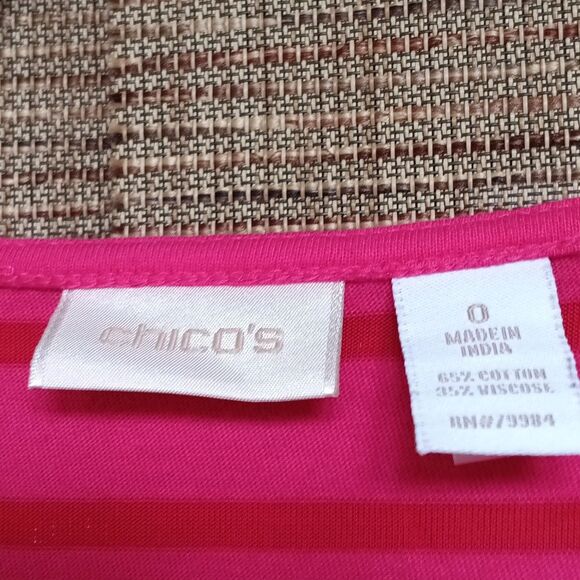 Chico's Vibrant Pink Striped Cotton Blend Tee - Picture 2 of 3